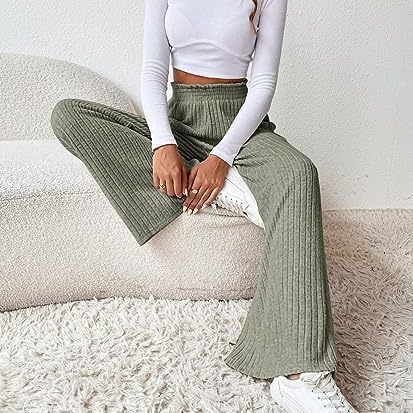 Damen weit geschnittene Ripp-Hose mit elastischem Bund Heidi-Mode
