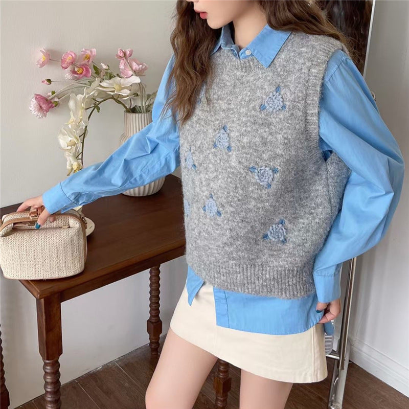 Damen Strickpullover mit floralem Muster Heidi-Mode