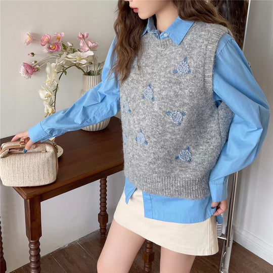 Damen Strickpullover mit floralem Muster Heidi-Mode