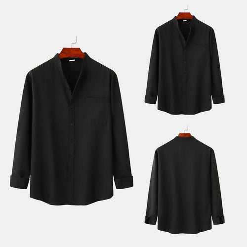 Herren Langarmhemd mit modernem steifen Kragen und praktischen Taschen Heidi-Mode