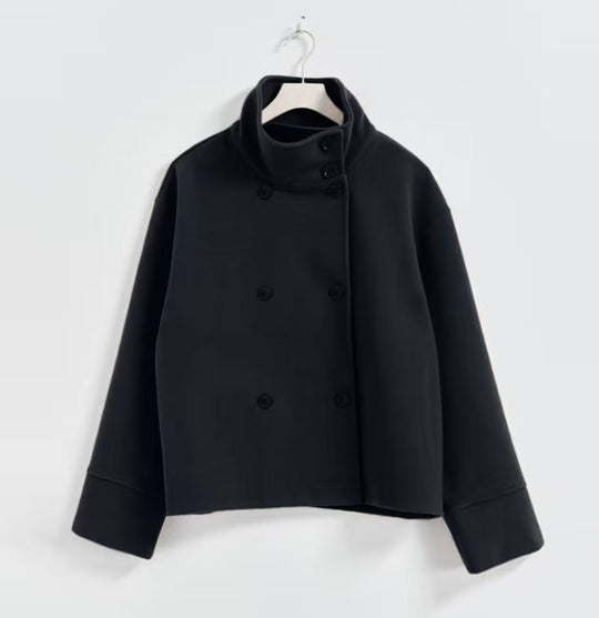 Damen Modische Cropped Jacke mit hohem Kragen und doppelter Knopfleiste Heidi-Mode