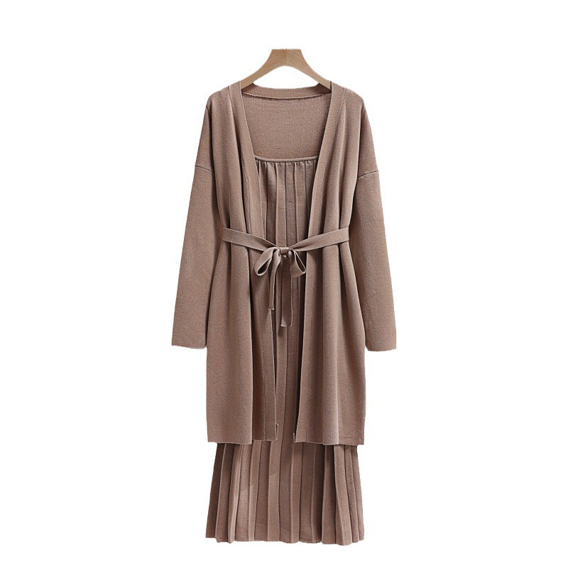 Damen elegantes und lässiges Strickkleid mit passender Strickjacke Heidi-Mode