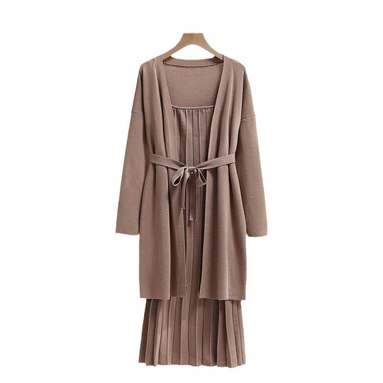 Damen elegantes und lässiges Strickkleid mit passender Strickjacke Heidi-Mode