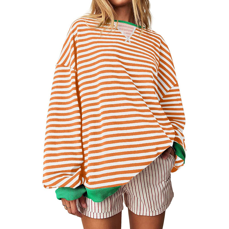Damen Bequeme Streifenpulli mit Raglanärmeln und elastischen Bündchen Heidi-Mode