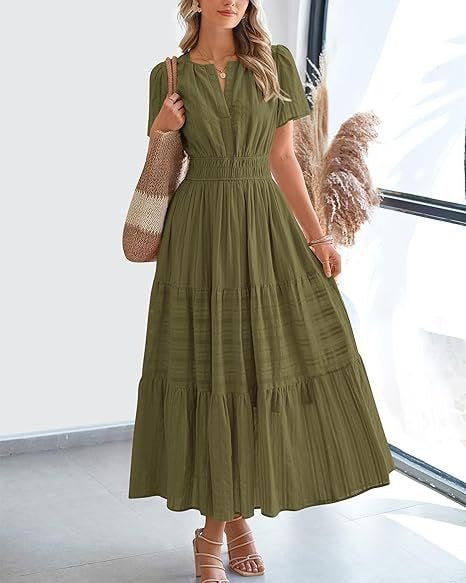 Damen Maxikleid mit modischem V-Ausschnitt und luftigen Rüschen Heidi-Mode