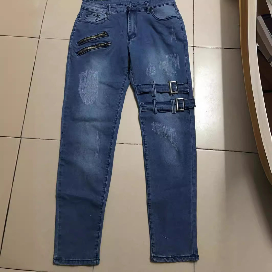 Herren Jeans mit stylischem Reißverschluss und Distressed-Details Heidi-Mode