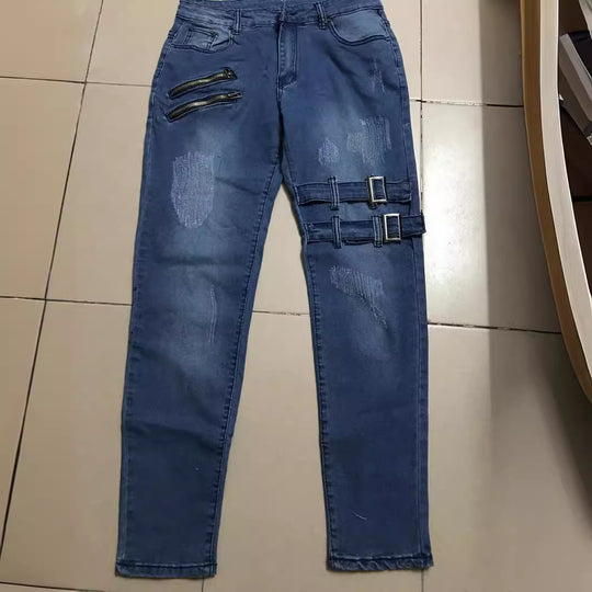 Herren Jeans mit stylischem Reißverschluss und Distressed-Details Heidi-Mode