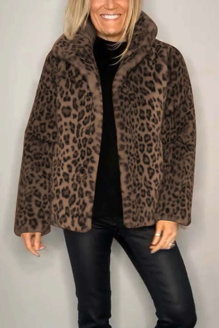 Damen kuschelige Leopardenfell Jacke Heidi-Mode