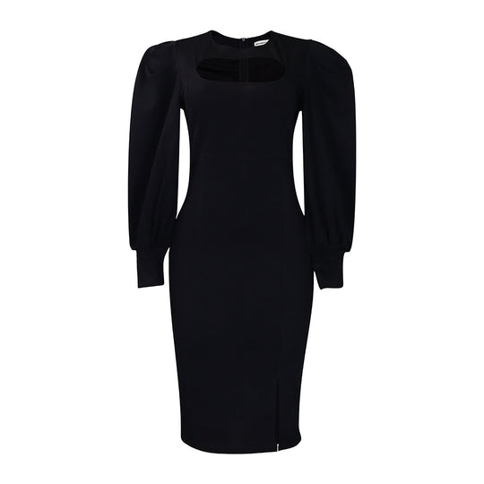 Damen Etuikleid mit angeschnittenen Puffärmeln und trendigem Cut-Out Heidi-Mode