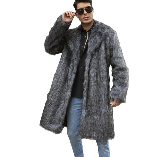 Herren Eleganter Kunstpelz-Mantel mit breitem Kragen und Relaxed Fit Heidi-Mode
