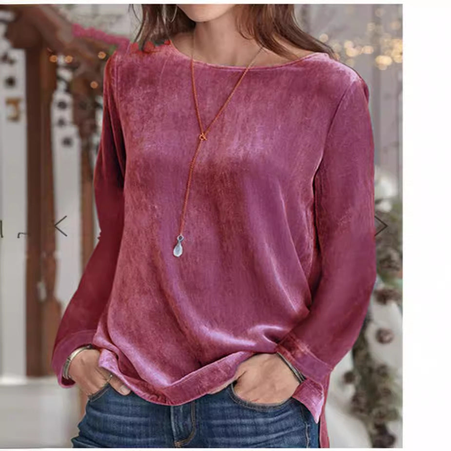 Damen Langarmbluse mit weichem Fleece und modischem Rundhalsausschnitt Heidi-Mode