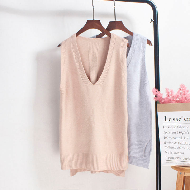 Damen Ärmelloses Stricktop mit V-Ausschnitt und Feinstrickstruktur Heidi-Mode