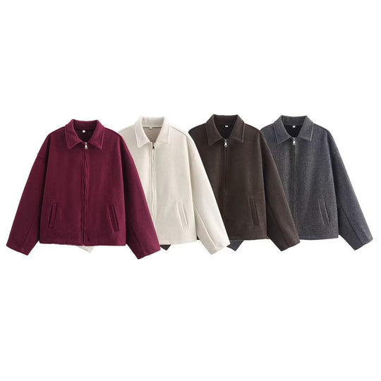 Damen bequeme Blousonjacke mit hohen Kragen und praktischen Taschen Heidi-Mode