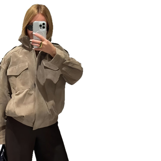 Damen Fetziges Wildlederjacke mit praktischen Taschen Heidi-Mode