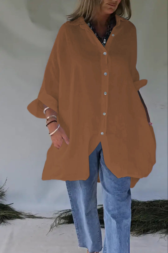 Damen Übergröße Bluse mit lässigem Schnitt und Druckknopfverschluss Heidi-Mode