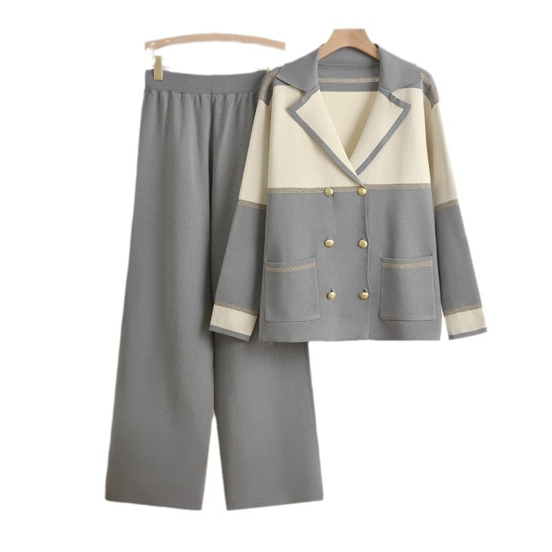Damen elegantes und komfortables Freizeitanzug-Set mit doppelter Knopfleiste Heidi-Mode