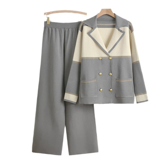 Damen elegantes und komfortables Freizeitanzug-Set mit doppelter Knopfleiste Heidi-Mode
