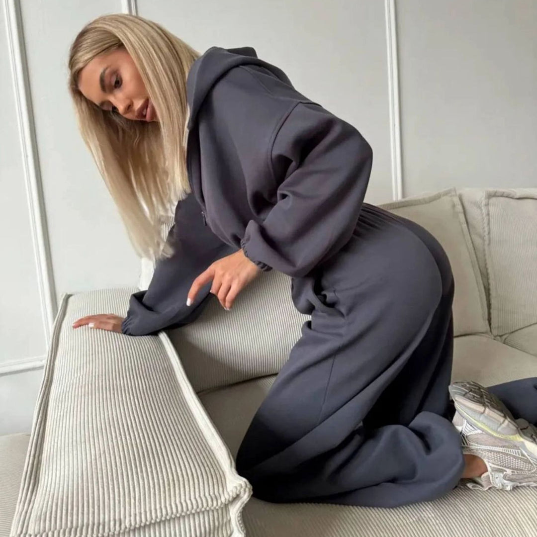 Damen lässiges Lounge-Set mit Hoodie und weiten Hosen Heidi-Mode