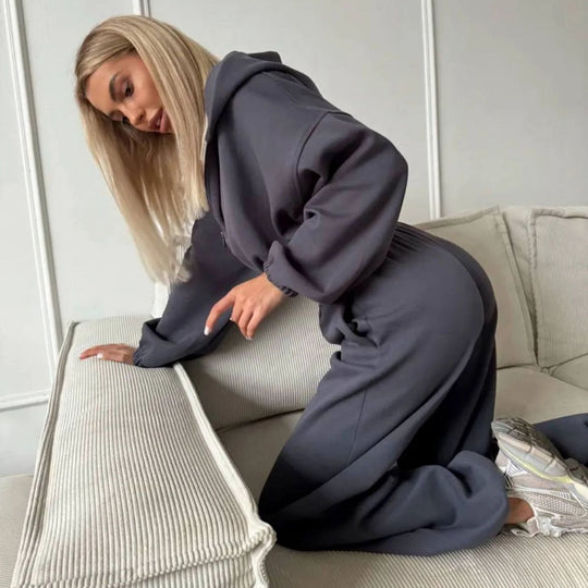 Damen lässiges Lounge-Set mit Hoodie und weiten Hosen Heidi-Mode