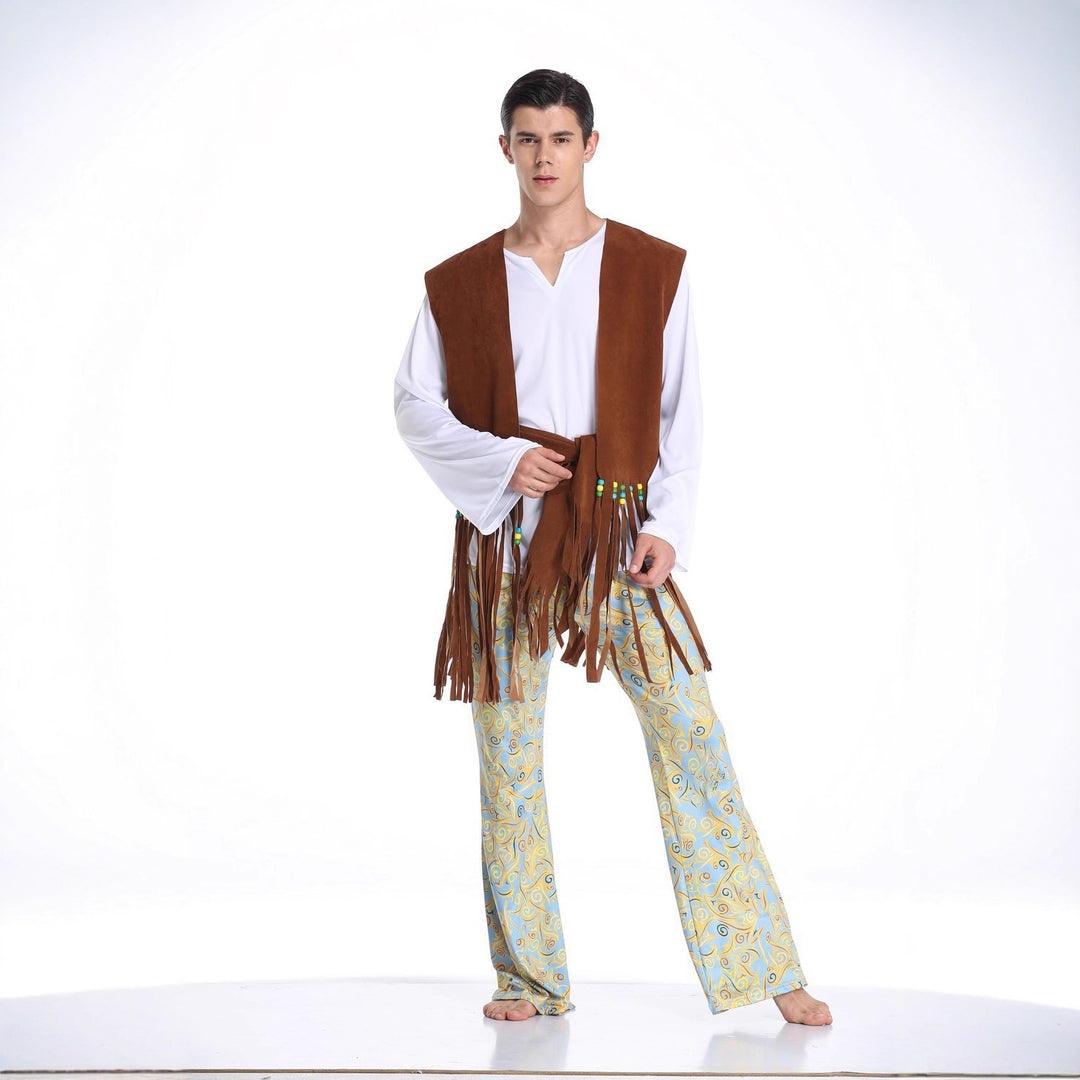 Herren Kostüm im Wildwest-Stil mit fransigem Weste und bunten Hosendetails Heidi