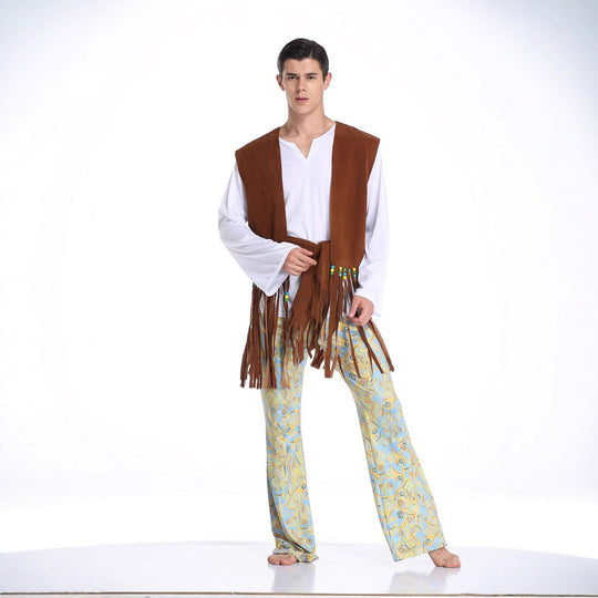 Herren Kostüm im Wildwest-Stil mit fransigem Weste und bunten Hosendetails Heidi
