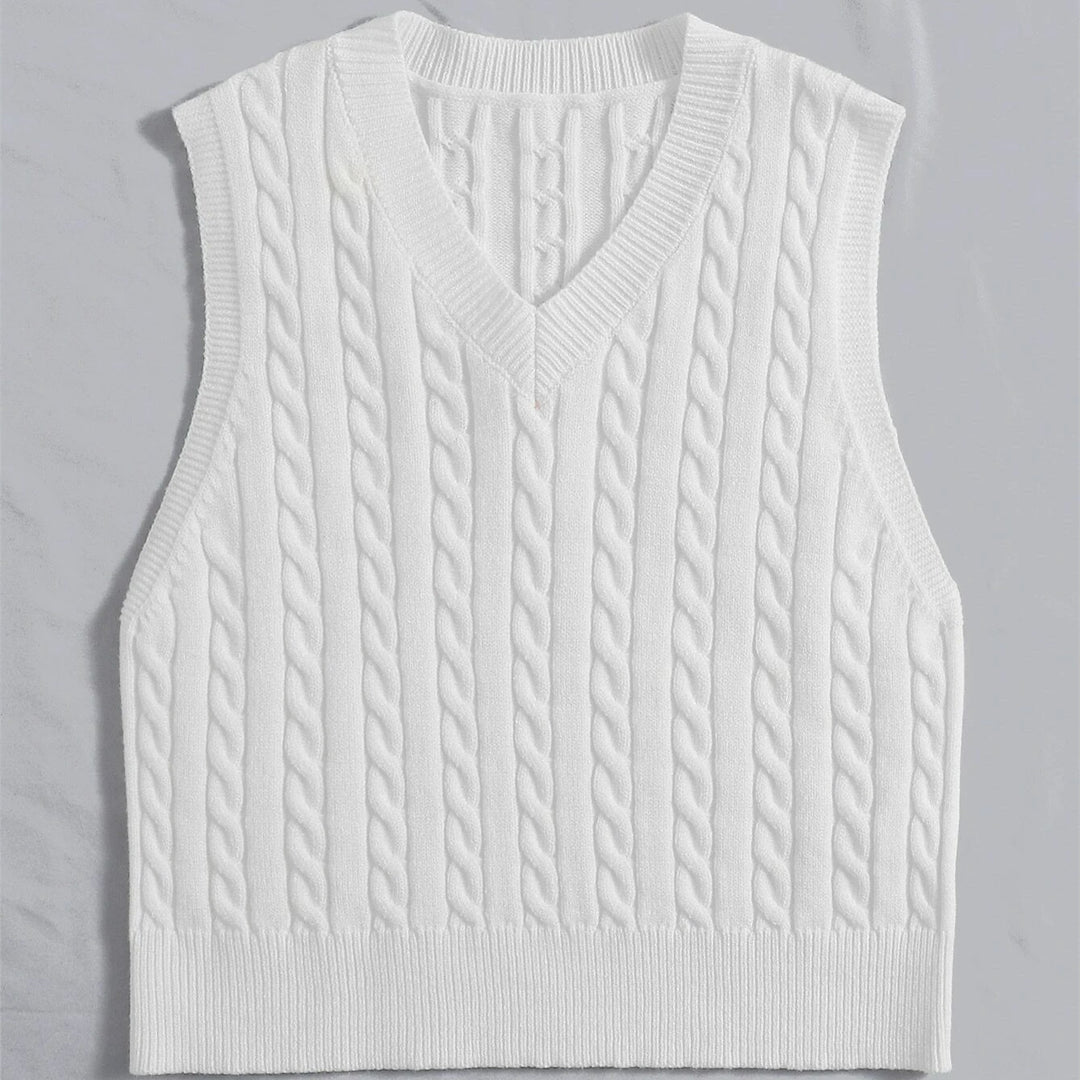 Damen Strickweste mit V-Ausschnitt und Zopfmuster Heidi-Mode