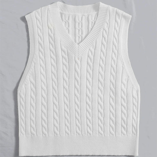 Damen Strickweste mit V-Ausschnitt und Zopfmuster Heidi-Mode