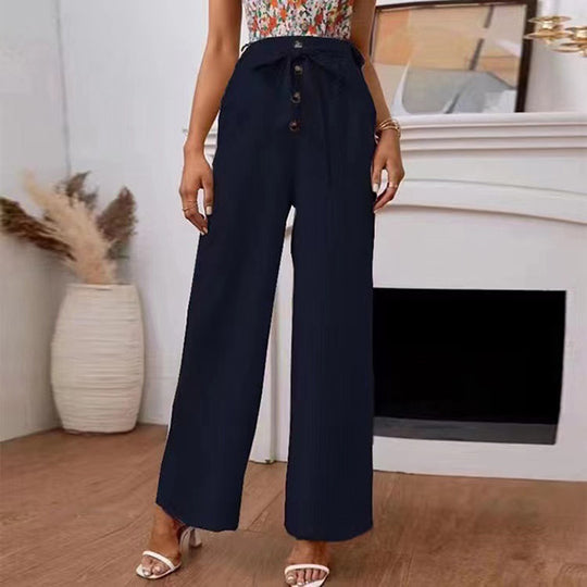 Damen weite Hose mit Bindegürtel und Knöpfen Heidi-Mode