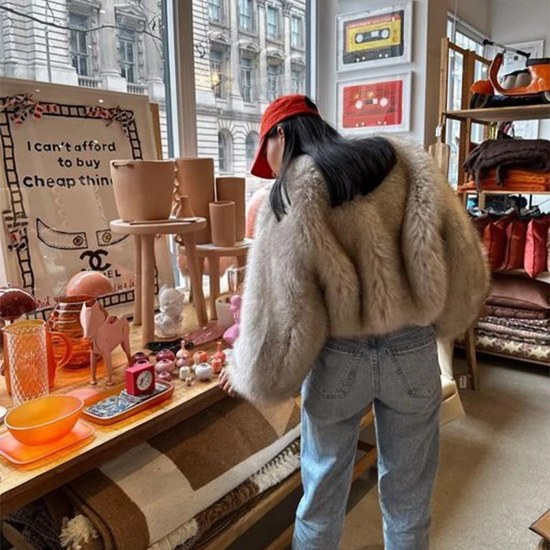 Damen kuschelige Kunstpelzjacke mit weiten Ärmeln Heidi-Mode