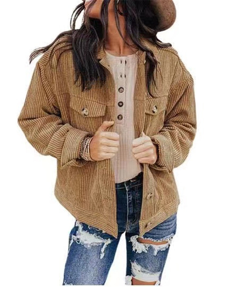 Damen lässige Kordjacke im Oversized-Schnitt mit Knopfdetails Heidi-Mode