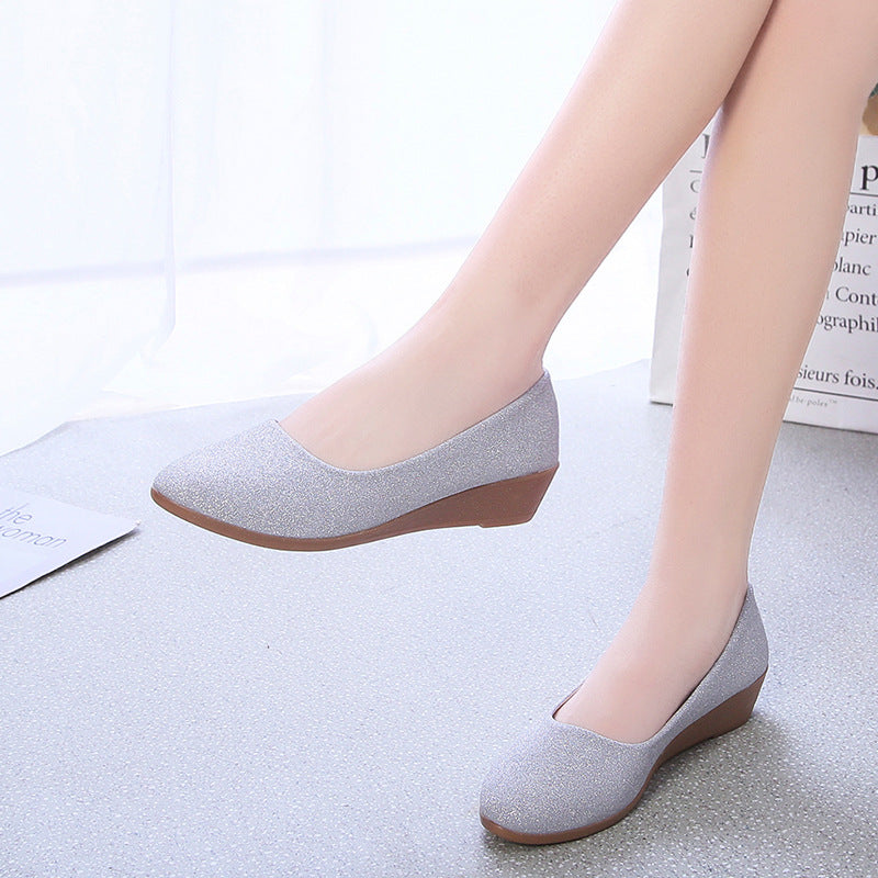 Damen elegante Ballerinas mit glitzerndem Obermaterial und bequemem Absatz Heidi-Mode