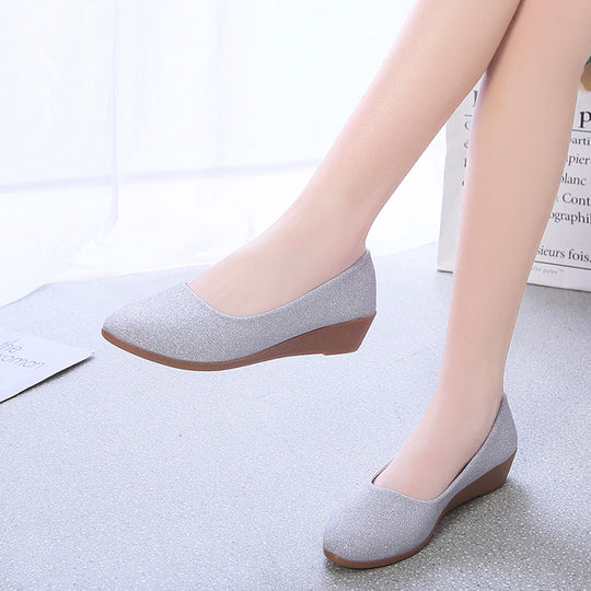 Damen elegante Ballerinas mit glitzerndem Obermaterial und bequemem Absatz Heidi-Mode