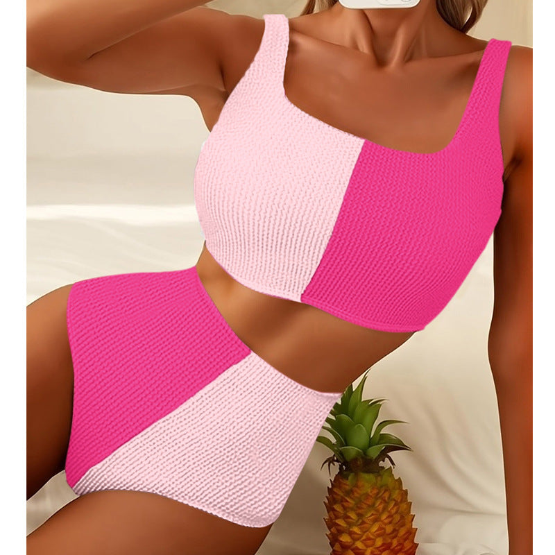 Damen Rippen Hoch Taille Zwei-teilig Bikini-Set Heidi-Mode