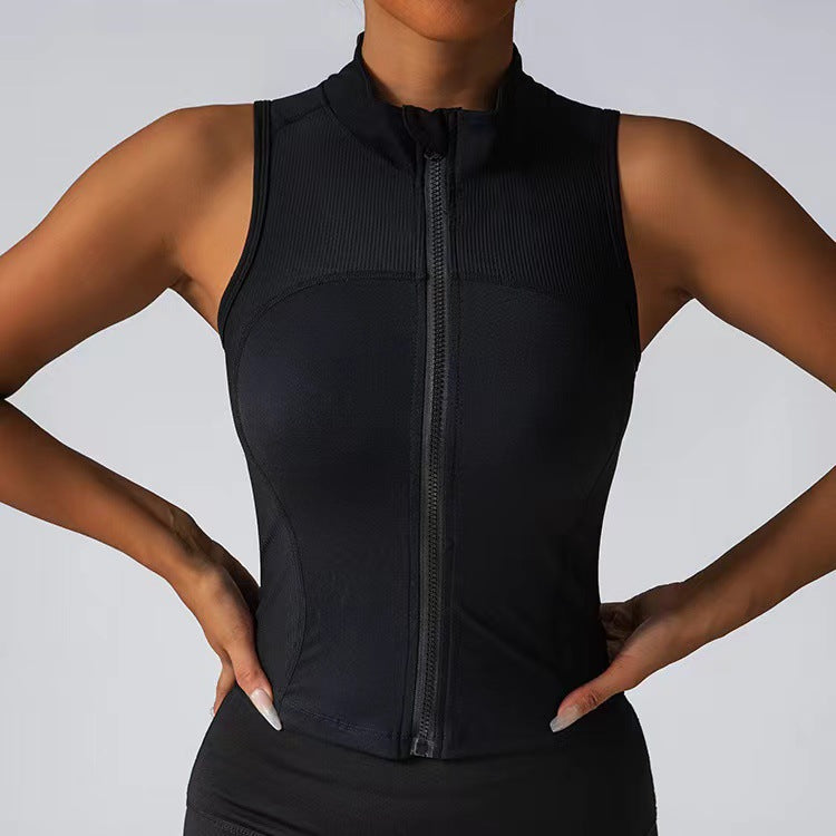 Damen Körperbetonendes Sportoberteil mit Reißverschluss und Stehkragen Heidi-Mode