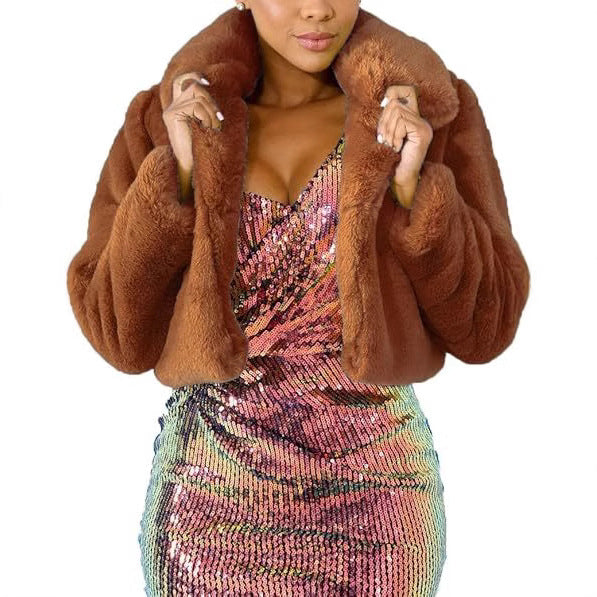 Damen Luxuriöse Kunstpelzjacke im eleganten Cropped-Design Heidi-Mode