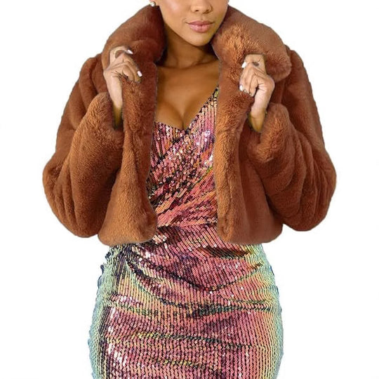 Damen Luxuriöse Kunstpelzjacke im eleganten Cropped-Design Heidi-Mode