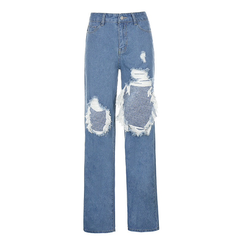 Heidi-Mode | Damen Hoch Taille Jeans mit Großen Rissen