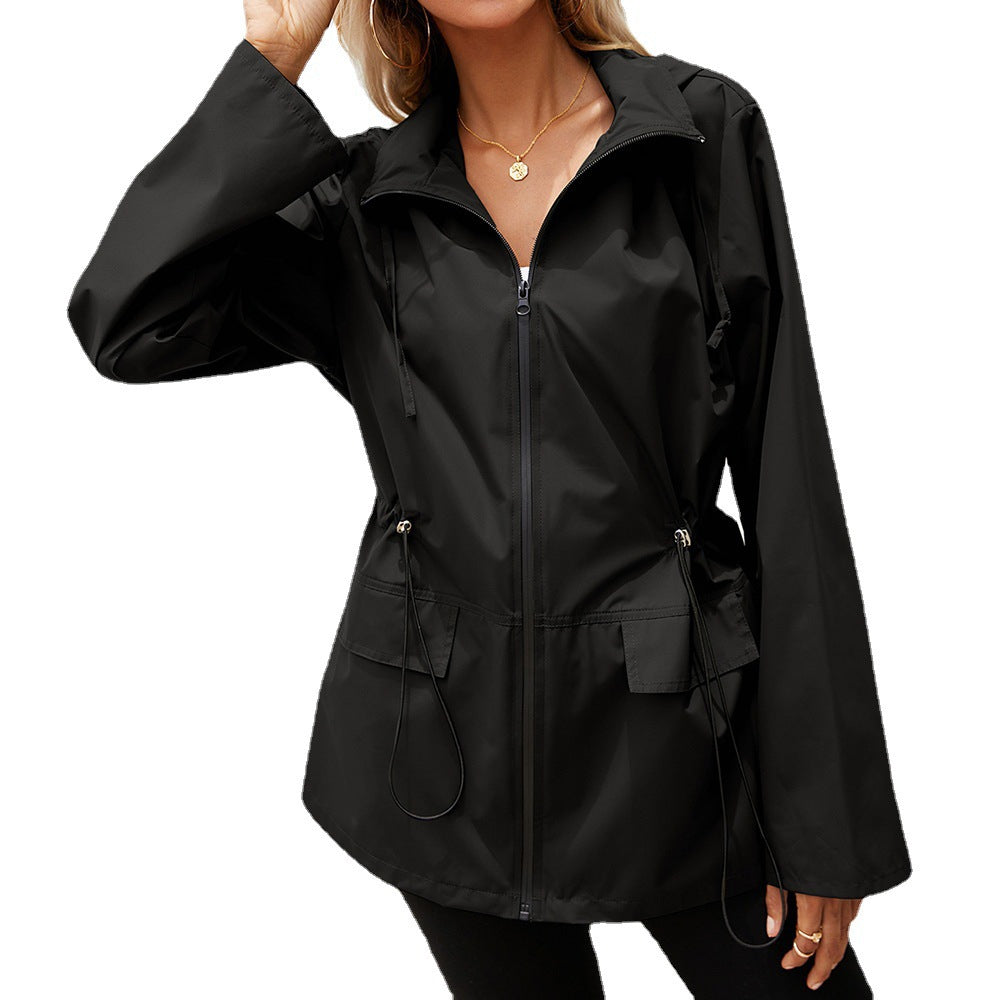 Damen leichte Regenjacke mit Kapuze und verstellbarem Bund Heidi-Mode