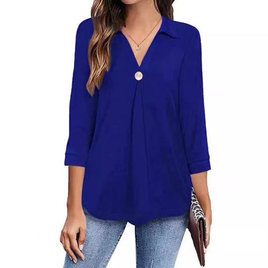 Damen Langarm Bluse mit elegantem V-Ausschnitt und dekorativen Falten Heidi-Mode