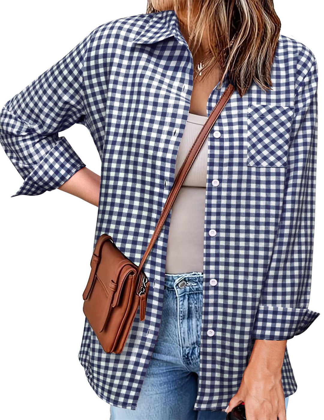 Femme Button-Up Gingham Check Shirt Heidi-Mode