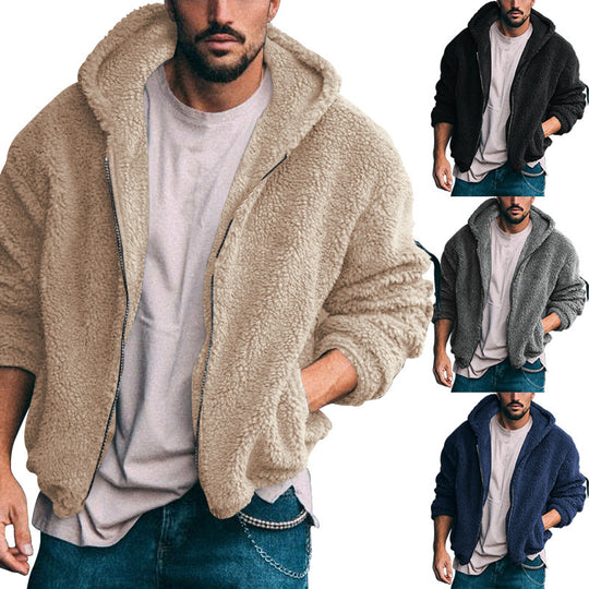 Herren kuschelige Fleecejacke mit großzügiger Kapuze und Reißverschluss Heidi-Mode