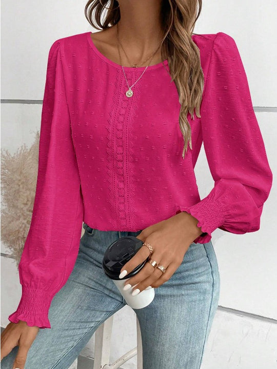 Damen luftige Bluse mit feinem Stickmuster Heidi-Mode