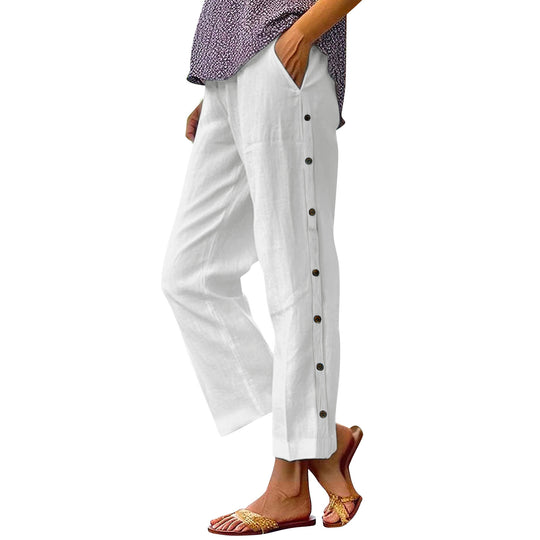 Damen Leichte und luftige Freizeithose mit Knopfdetails Heidi-Mode