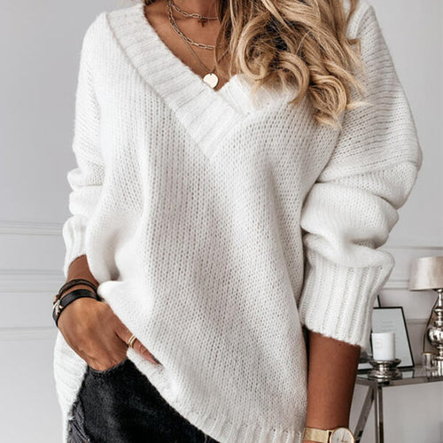 Damen V-Ausschnitt Pullover mit strukturierter Strickoptik Heidi-Mode
