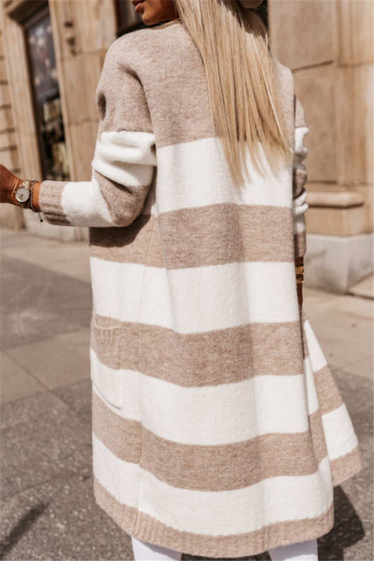 Damen lässiger Strickmantel mit großen Streifen Heidi-Mode