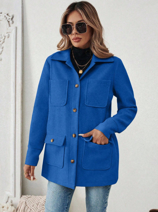 Damen Modische Utility-Jacke mit großen Taschen und goldenem Druck Heidi-Mode