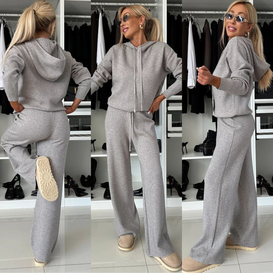 Damen entspannte Fleece-Hoodie und weite Hose Set Heidi-Mode