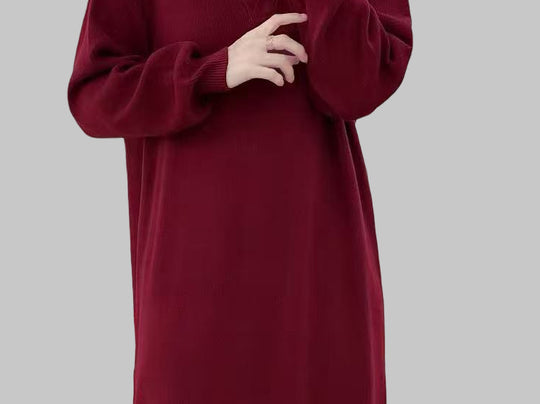 Damen Übergröße Strickkleid mit modernem Polokragen und langen Ärmeln Heidi-Mode