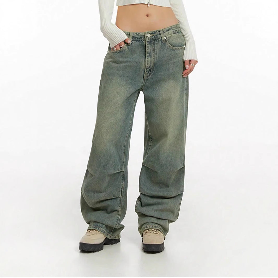 Damen Baggy-Jeans mit hohem Taillenbund und weiten Beinen Heidi-Mode