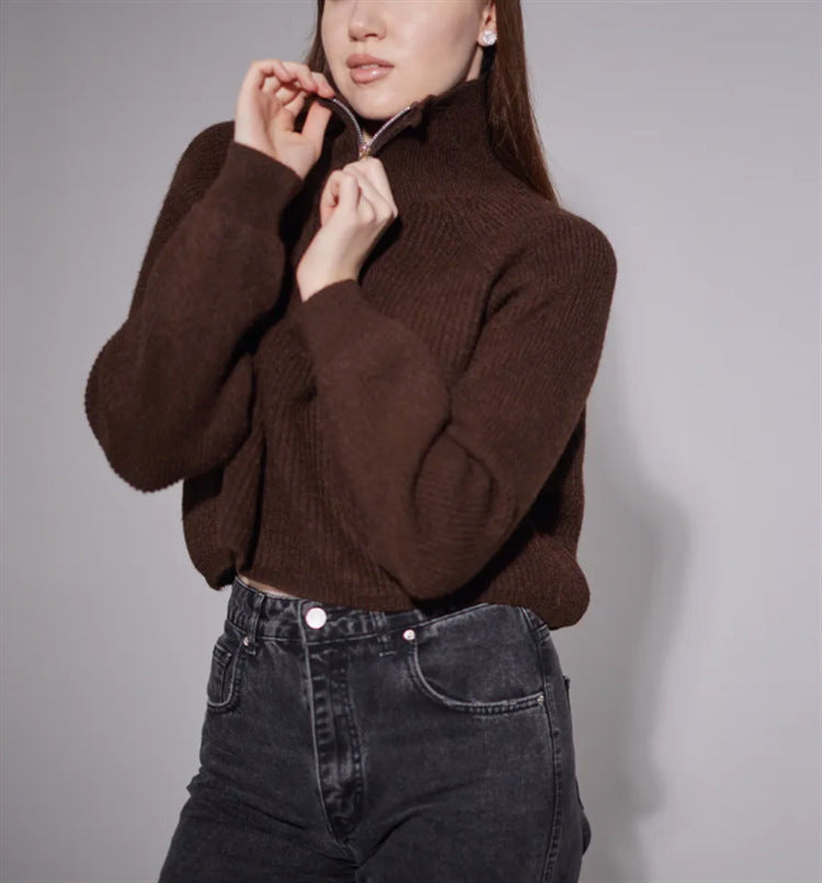 Damen Pullover mit hohem Kragen und Zip Heidi-Mode